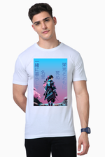 Load image into Gallery viewer, High Quality Cotton T-Shirt | White-Black-Blue | Half Sleeve | Samurai
