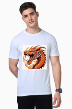 Load image into Gallery viewer, High Quality Cotton T-Shirt | White | Half Sleeve | Roaring Dragon
