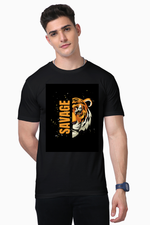 Load image into Gallery viewer, High Quality Cotton T-Shirt | Black | Half Sleeve | Savage
