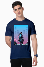 Load image into Gallery viewer, High Quality Cotton T-Shirt | White-Black-Blue | Half Sleeve | Samurai
