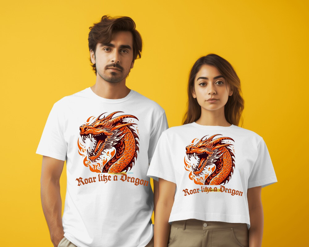 High Quality Cotton T-Shirt | White | Half Sleeve | Roaring Dragon